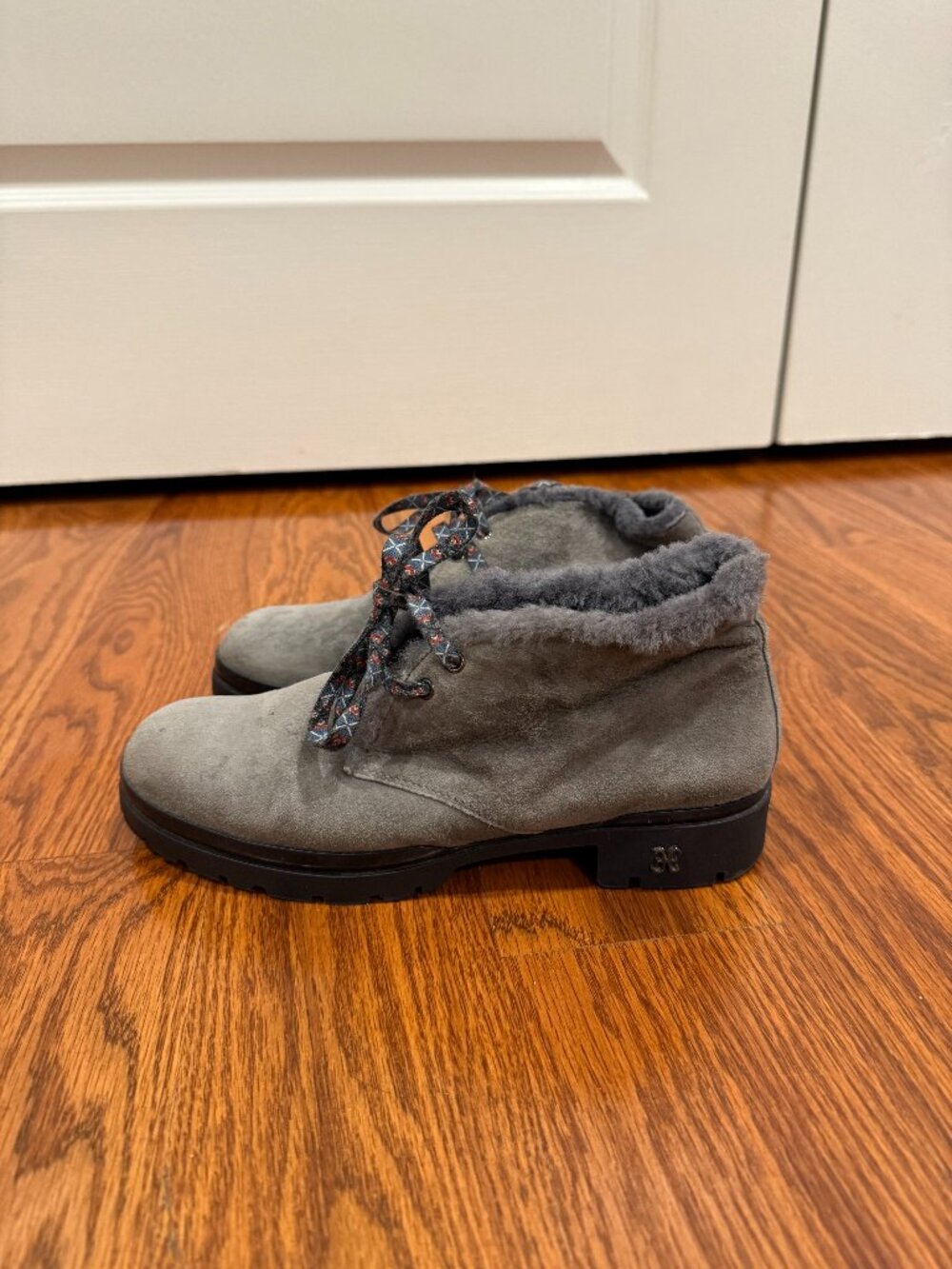 FABI Made in Italy Grey Suede Fur Lined Lug Sole Ankle Boots